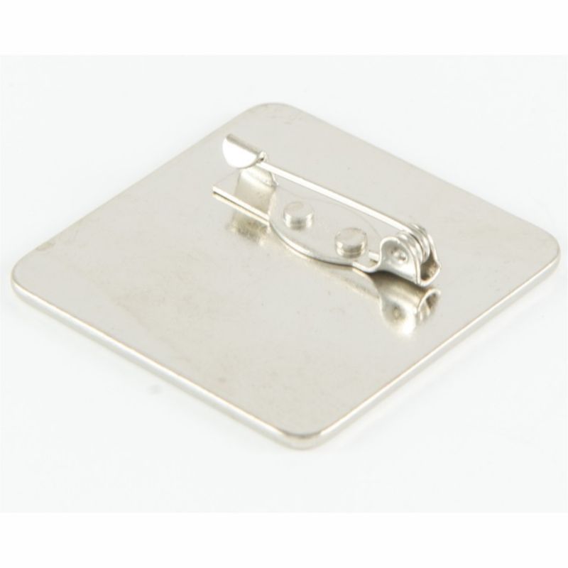 Premium badge square 33mm silver pin clasp & clear dome